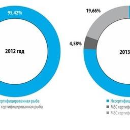 Рисунок 1. Доля сертифицированной рыбы в российском вылове 2012-2013 гг.
